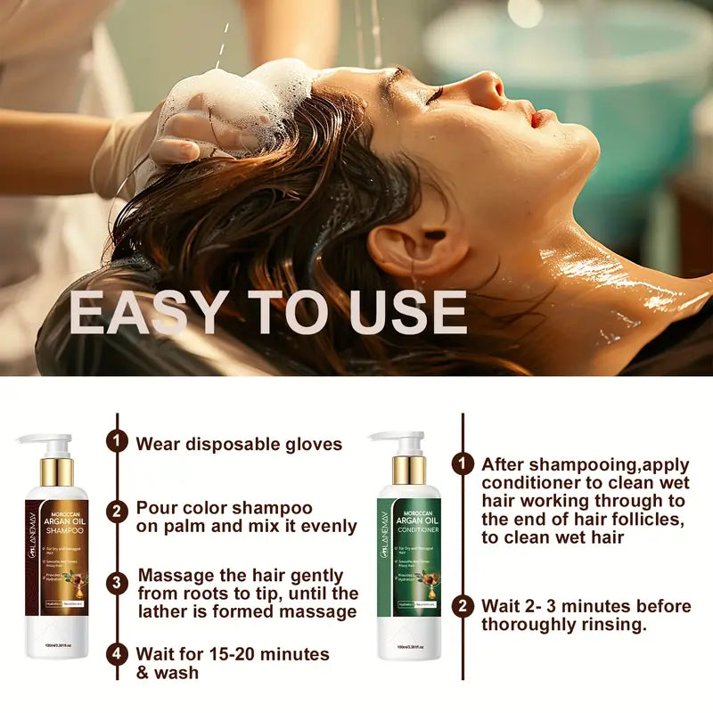 2pcs Moroccan Argan Oil Shampoo & Conditioner Set - Escour Mart