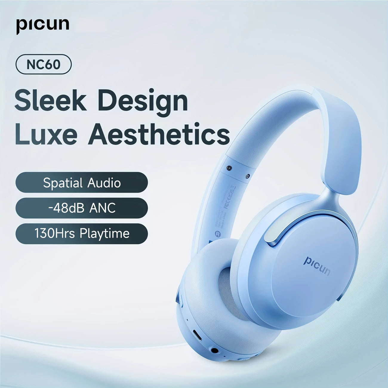 Picun NC60 Hybrid Active Noise Cancelling Headphones - Blue