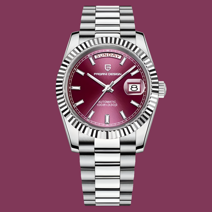 Pagani Design Mens Watch 40mm Japanese NH36A Automatic Mechanical Stainless Steel Luxury Mens Wristwatch - Wine Red
