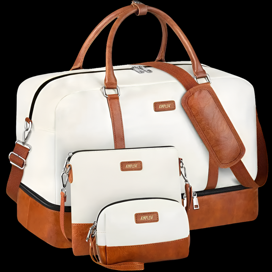 IBFUN Weekend Travel Luggage Set – 3PCS/1PC Carry-On Bag with Shoe Compartment - White