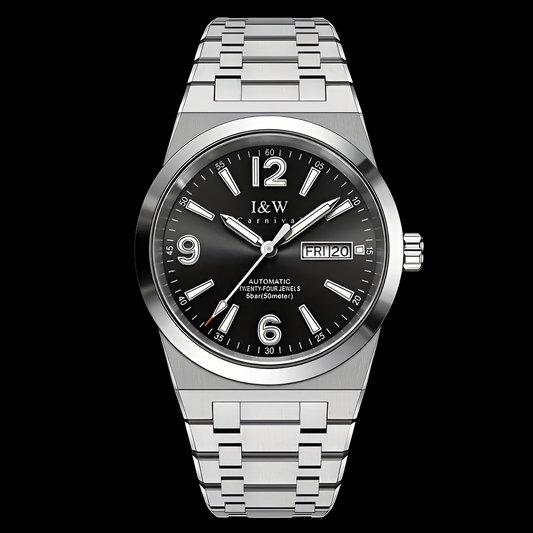 I&W CARNIVAL Men’s Automatic Mechanical Watch Sapphire Waterproof Luminous Dual Calendar Clock - Black