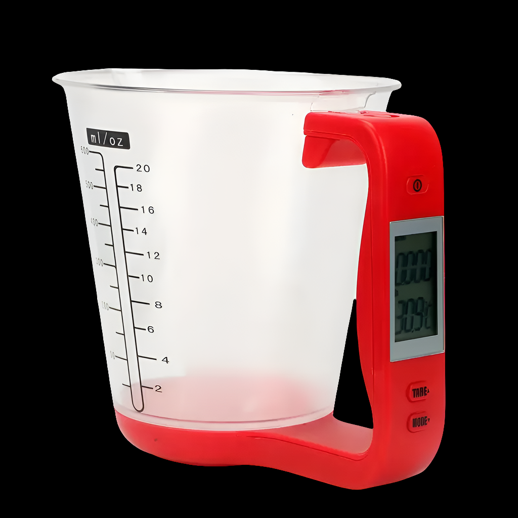 Compact Digital Kitchen Scale with LCD Display – Precision Measuring Cup & Temperature Function - Red