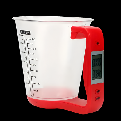 Compact Digital Kitchen Scale with LCD Display – Precision Measuring Cup & Temperature Function - Red
