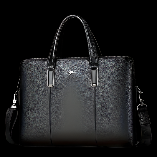 A Men’S PU Tote Bag Messenger Bag Adjustable Shoulder Strap Crossbody Bag - Black