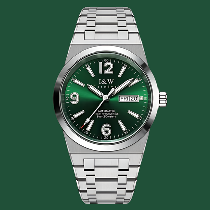 I&W CARNIVAL Men’s Automatic Mechanical Watch Sapphire Waterproof Luminous Dual Calendar Clock - Emerald