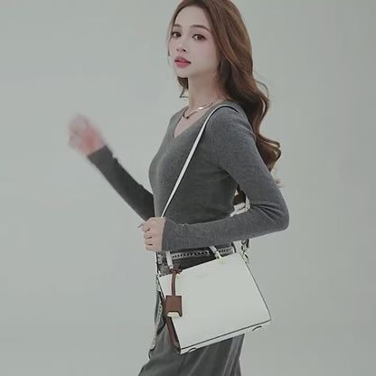 Elegant Cream & Beige Women's Tote Bag with Detachable Strap and Tassel Details