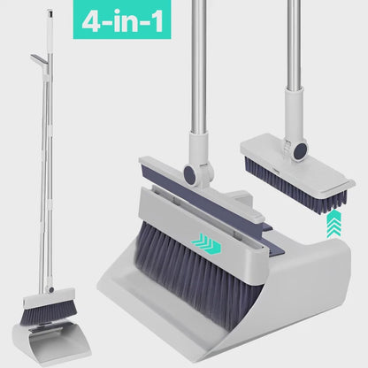 4-in-1 Folding Rotating Broom Set with Durable Plastic Handle