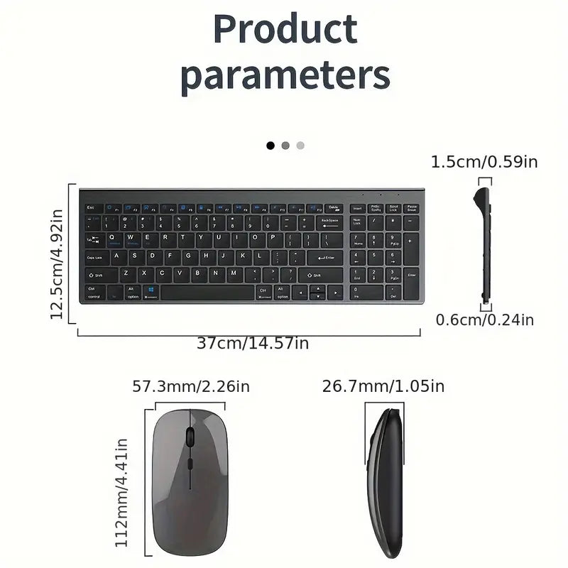 Wireless Keyboard and Mouse Combo Rechargeable Full Size Multi-Device Wireless Keyboard Mouse Combo