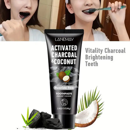 Lanemay Charcoal & Coconut Toothpaste - Deep Cleansing Whitening Teeth Natural Whitening Freshens Breath 2.82Oz