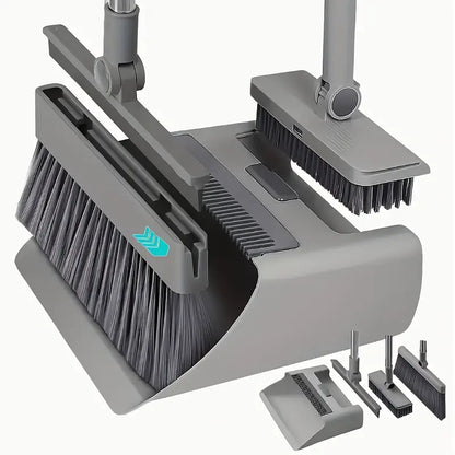 4-in-1 Folding Rotating Broom Set with Durable Plastic Handle - Grey
