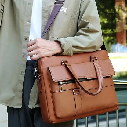 Vintage Business Briefcase - Brown Laptop & Tablet Messenger Bag