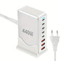 440W GaN High-Power Multi-Port Fast Charger Station with LED Indicators - 8 in 1 USB-C - White