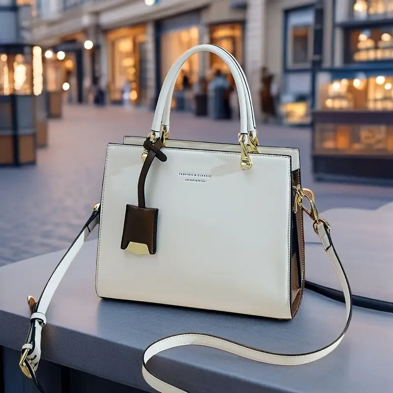 Elegant Cream & Beige Women’s Tote Bag with Detachable Strap and Tassel Details