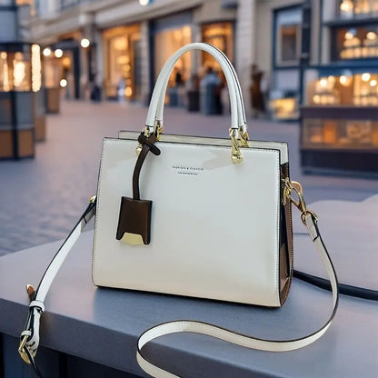 Elegant Cream & Beige Women’s Tote Bag with Detachable Strap and Tassel Details