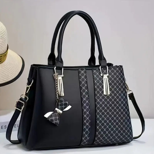 Stylish Large-Capacity Tote Bag for Women in 2025 Featuring a Trendy Print - Black