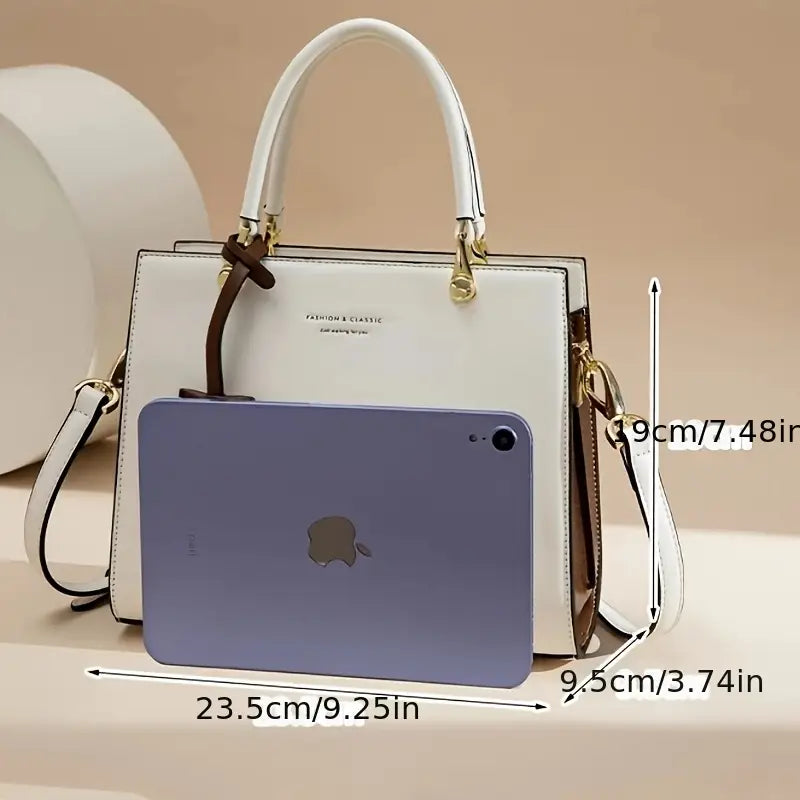 Elegant Cream & Beige Women’s Tote Bag with Detachable Strap and Tassel Details