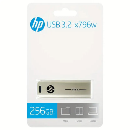 Hp USB Flash Drive X796W USB3.2 64GB 128GB 256GB Push-Pull Metal Body Computer Office USB Flash Drive - 256GB