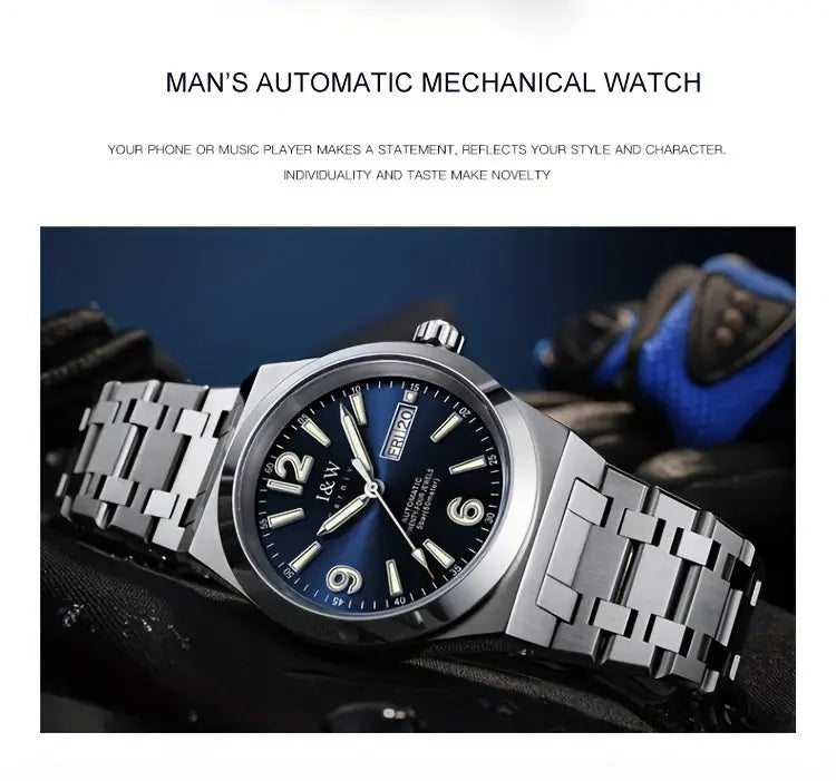 I&W CARNIVAL Men’s Automatic Mechanical Watch Sapphire Waterproof Luminous Dual Calendar Clock