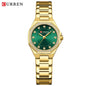 CURREN Women’s Luxury Rhinestone Watch – Elegant Stainless Steel Timepiece - Golden Green