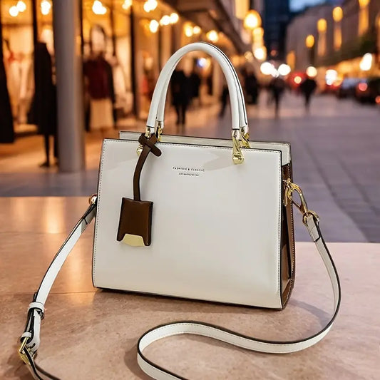 Elegant Cream & Beige Women’s Tote Bag with Detachable Strap and Tassel Details