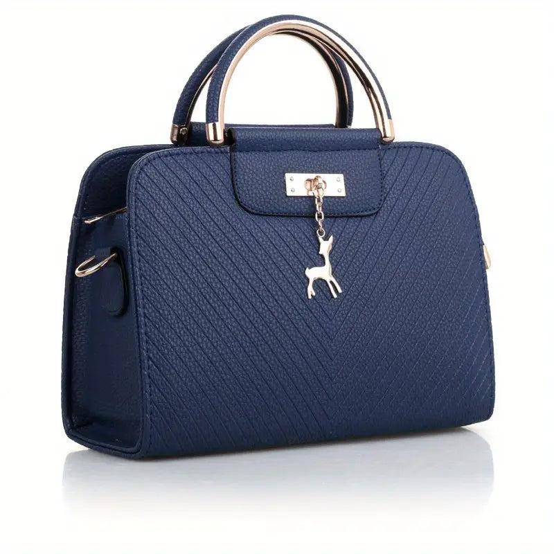 Women’S Fashion Red Handbag with Embossed Design Striped Pattern - Blue