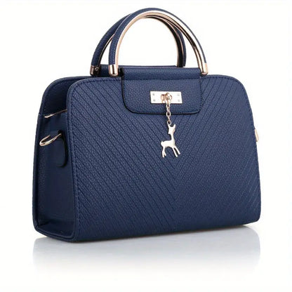 Women’S Fashion Red Handbag with Embossed Design Striped Pattern - Blue