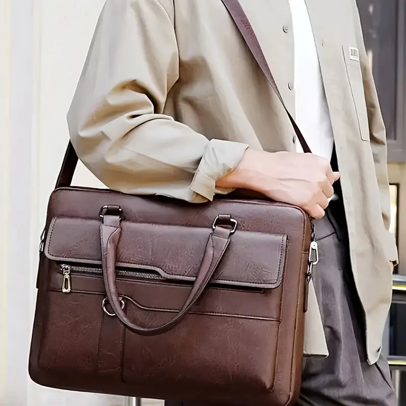 Vintage Business Briefcase - Brown Laptop & Tablet Messenger Bag
