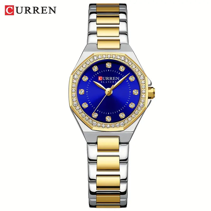 CURREN Women’s Luxury Rhinestone Watch – Elegant Stainless Steel Timepiece - Golden Blue