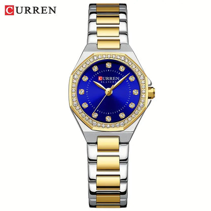 CURREN Women’s Luxury Rhinestone Watch – Elegant Stainless Steel Timepiece - Golden Blue