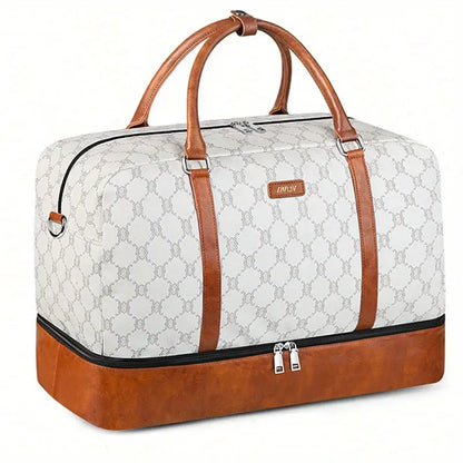 IBFUN Weekend Travel Luggage Set – 3PCS/1PC Carry-On Bag with Shoe Compartment - White with Stripes