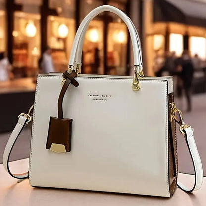 Elegant Cream & Beige Women’s Tote Bag with Detachable Strap and Tassel Details