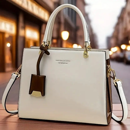 Elegant Cream & Beige Women’s Tote Bag with Detachable Strap and Tassel Details