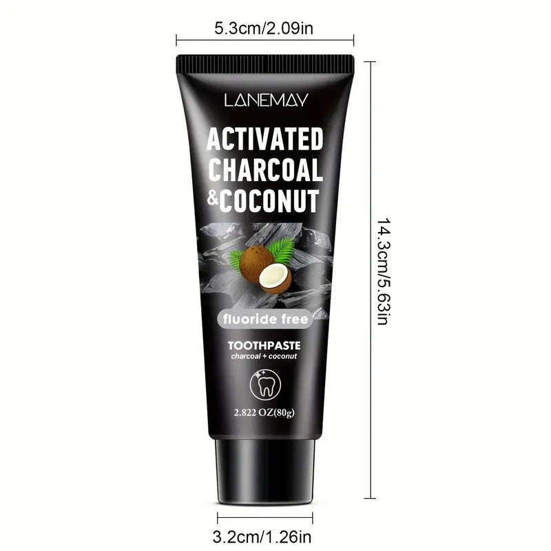 Lanemay Charcoal & Coconut Toothpaste - Deep Cleansing Whitening Teeth Natural Whitening Freshens Breath 2.82Oz