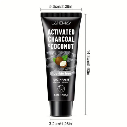 Lanemay Charcoal & Coconut Toothpaste - Deep Cleansing Whitening Teeth Natural Whitening Freshens Breath 2.82Oz