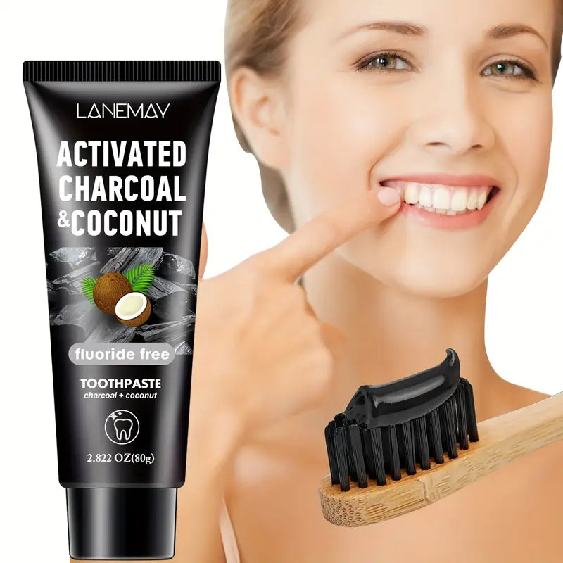 Lanemay Charcoal & Coconut Toothpaste - Deep Cleansing Whitening Teeth Natural Whitening Freshens Breath 2.82Oz