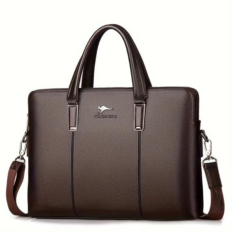 A Men’S PU Tote Bag Messenger Bag Adjustable Shoulder Strap Crossbody Bag - Brown