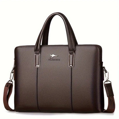 A Men’S PU Tote Bag Messenger Bag Adjustable Shoulder Strap Crossbody Bag - Brown
