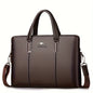 A Men’S PU Tote Bag Messenger Bag Adjustable Shoulder Strap Crossbody Bag - Brown