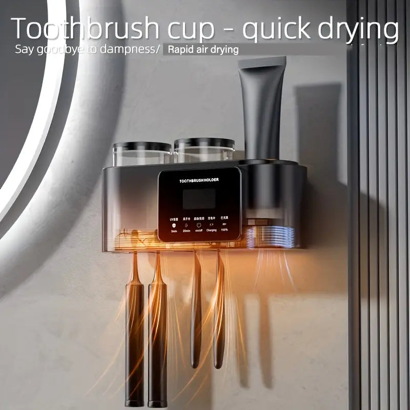 Wall-Mounted UV Toothbrush Holder with Quick-Dry Cup – Smart Bathroom Organizer