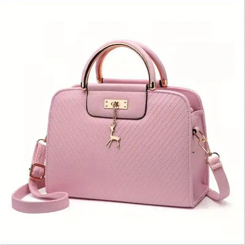 Women’S Fashion Red Handbag with Embossed Design Striped Pattern
