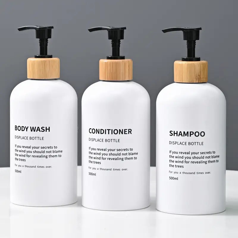 3pcs White Boston 500ml Shampoo Shower Gel Conditioner Separated Bottles