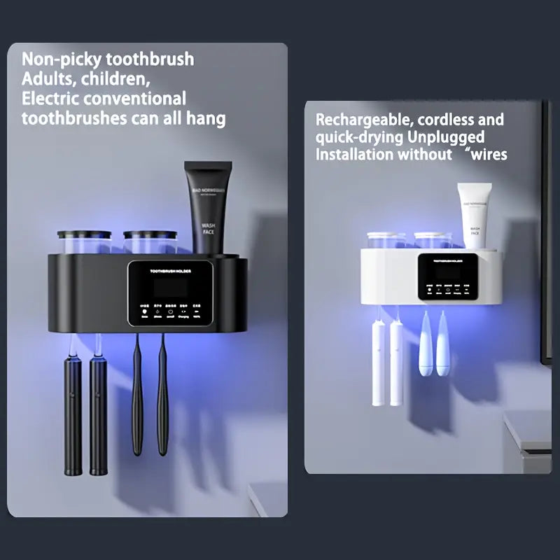 Wall-Mounted UV Toothbrush Holder with Quick-Dry Cup – Smart Bathroom Organizer