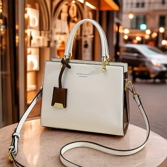 Elegant Cream & Beige Women’s Tote Bag with Detachable Strap and Tassel Details