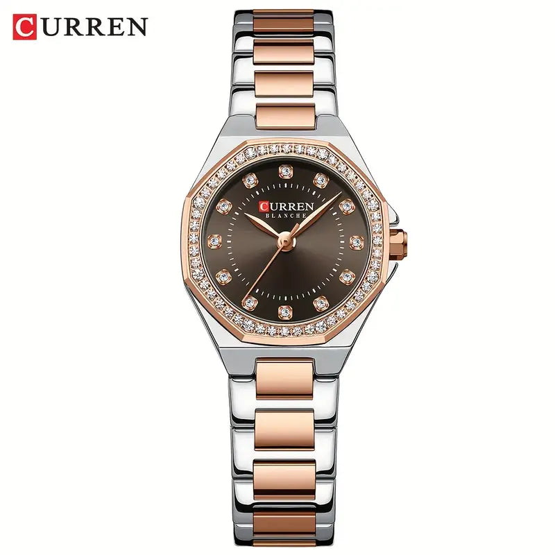 CURREN Women’s Luxury Rhinestone Watch – Elegant Stainless Steel Timepiece - Coffee Color