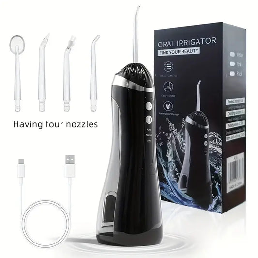 Electric Dental Flosser with 4 Nozzles 3 Modes Large Capacity Water Tank High-Pressure Water Flosser. - Black