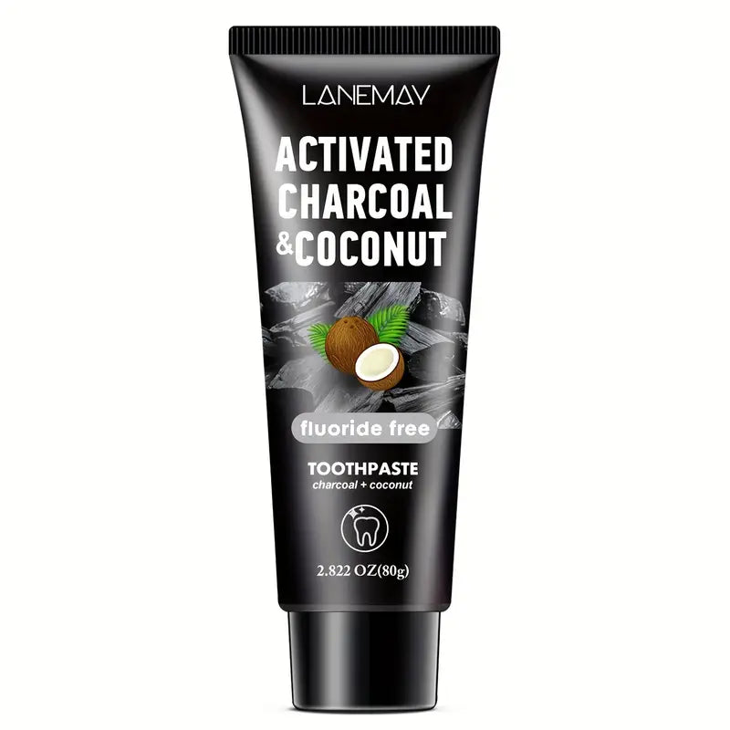 Lanemay Charcoal & Coconut Toothpaste - Deep Cleansing Whitening Teeth Natural Whitening Freshens Breath 2.82Oz