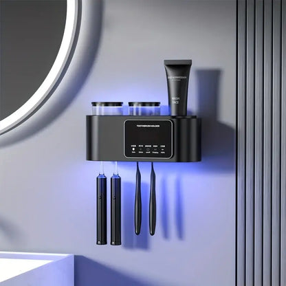 Wall-Mounted UV Toothbrush Holder with Quick-Dry Cup – Smart Bathroom Organizer - Black