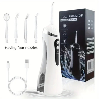 Electric Dental Flosser with 4 Nozzles 3 Modes Large Capacity Water Tank High-Pressure Water Flosser. - White
