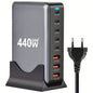 440W GaN High-Power Multi-Port Fast Charger Station with LED Indicators - 8 in 1 USB-C - Black