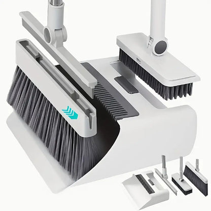 4-in-1 Folding Rotating Broom Set with Durable Plastic Handle - White
